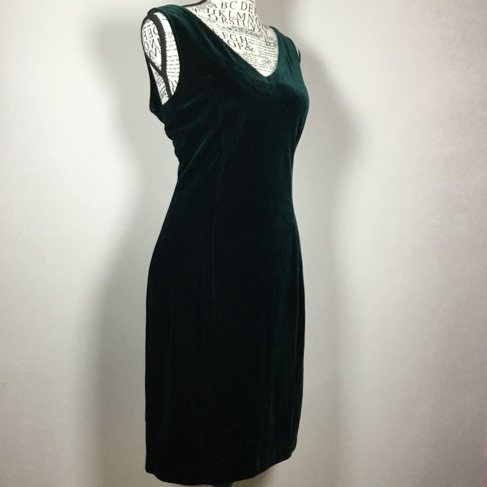 Sleeveless velvet knee length very dark green dress sz 8/Medium evening cocktail